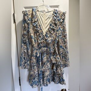 Sugarlips Floral Long Sleeve Dress in Blue and Cream